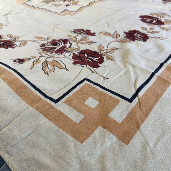 Vintage Yellow Tablecloth with Brown Flowers, 51" x 43" - Picture 4 of 6